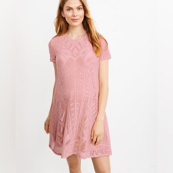 BCBGMAXAZRIA Lace Long Sleeve Maternity Dress dusty pink lace nude lining (H1) - Picture 2 of 12